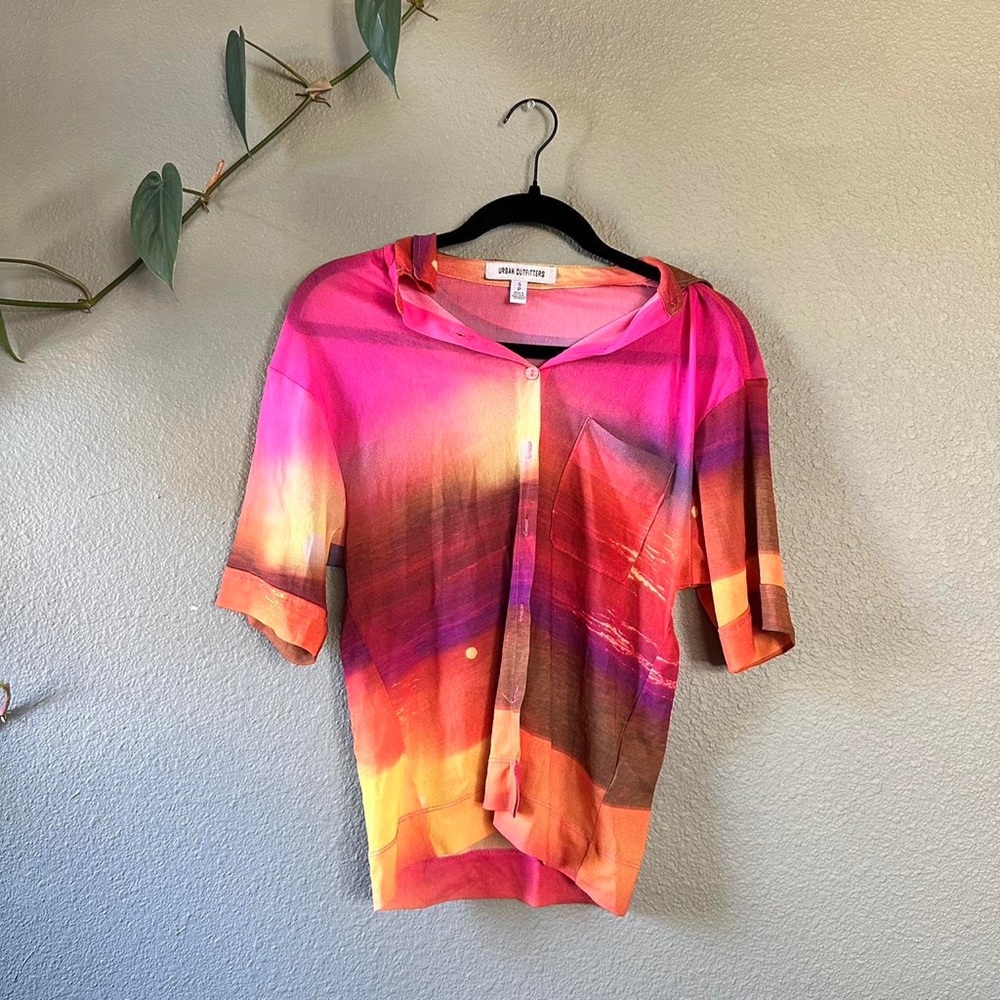 urban outfitters transparent sunset button up